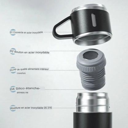 Thermos Isotherme Portable avec 3 tasses